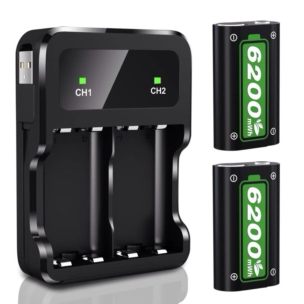 Rechargeable Battery Packs for Xbox Series X|S/Xbox One, 2 x 6200 mWh Batt